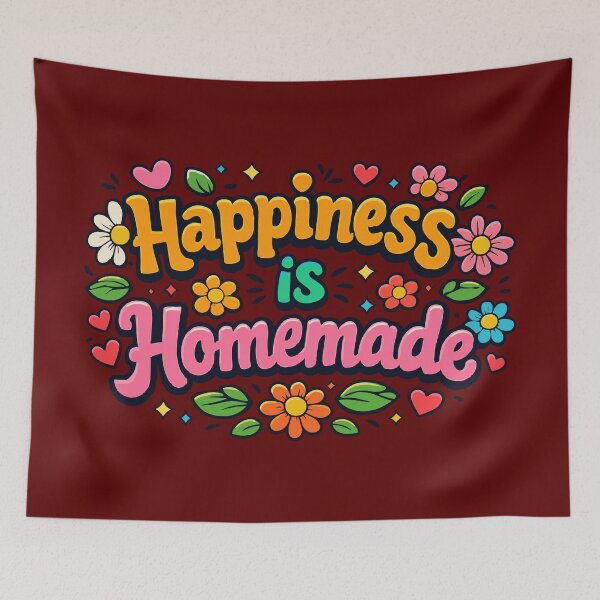 Item preview, Happiness is Homemade – Retro Floral Typography & Positive Quote designed and sold by Far Out Goods.