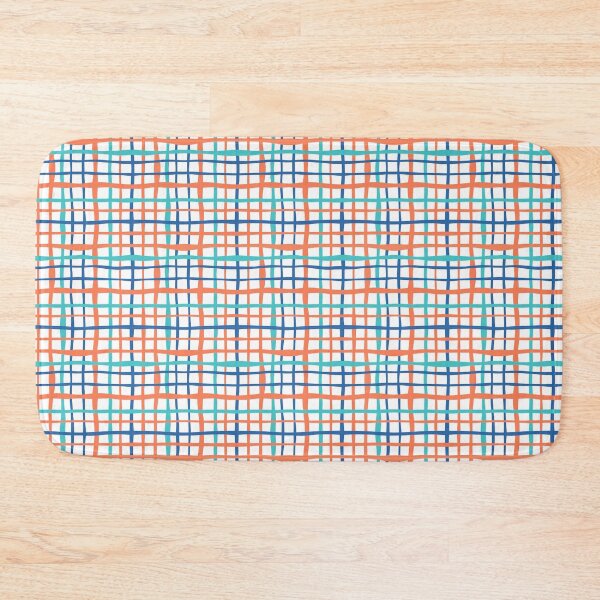 Item preview, Wavy Grid Check Pattern – Orange Blue Teal on White designed and sold by HillsandSheep.