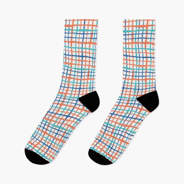 Item preview, Wavy Grid Check Pattern – Orange Blue Teal on White designed and sold by HillsandSheep.