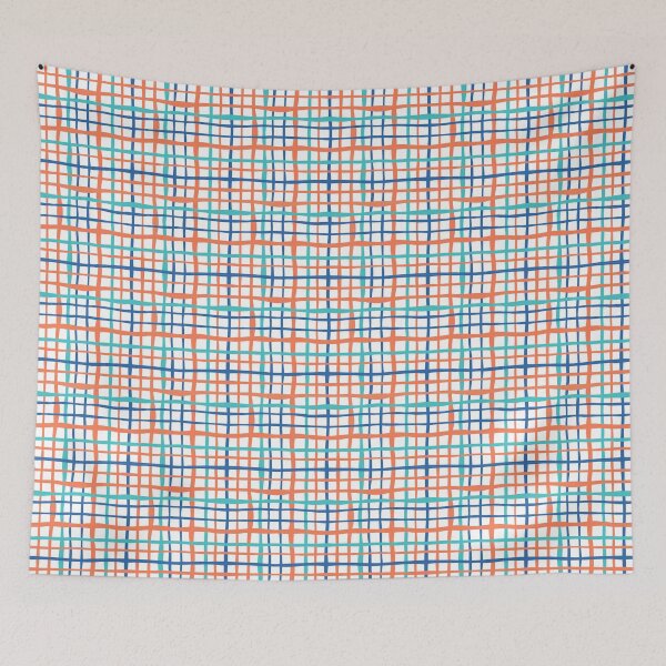 Item preview, Wavy Grid Check Pattern – Orange Blue Teal on White designed and sold by HillsandSheep.