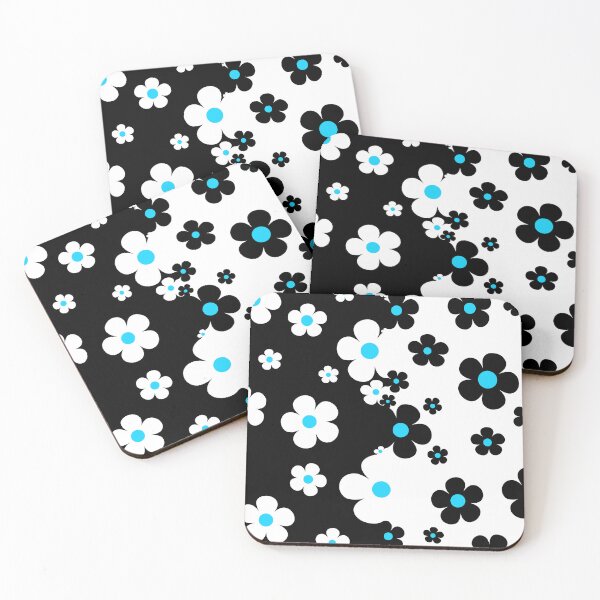 Item preview, 60's Retro Pop Small Flowers in Black and White with Blue Centers designed and sold by MellowCat.