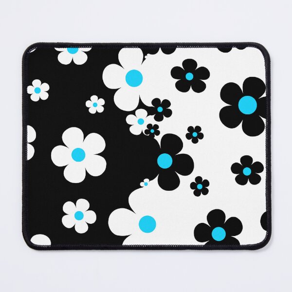 Item preview, 60's Retro Pop Small Flowers in Black and White with Blue Centers designed and sold by MellowCat.