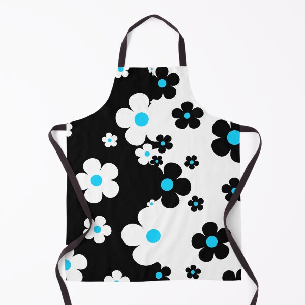 Item preview, 60's Retro Pop Small Flowers in Black and White with Blue Centers designed and sold by MellowCat.