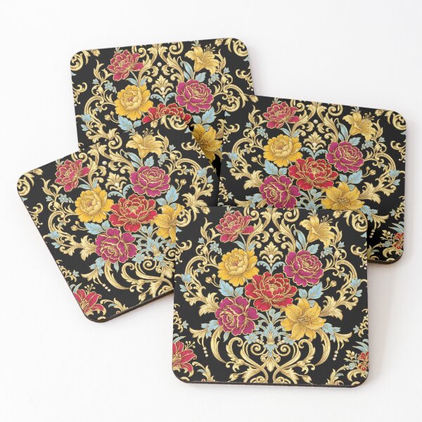 Item preview, Luxury Baroque Gold Filigree and Ruby Peony Floral Pattern designed and sold by InkedHorizon.