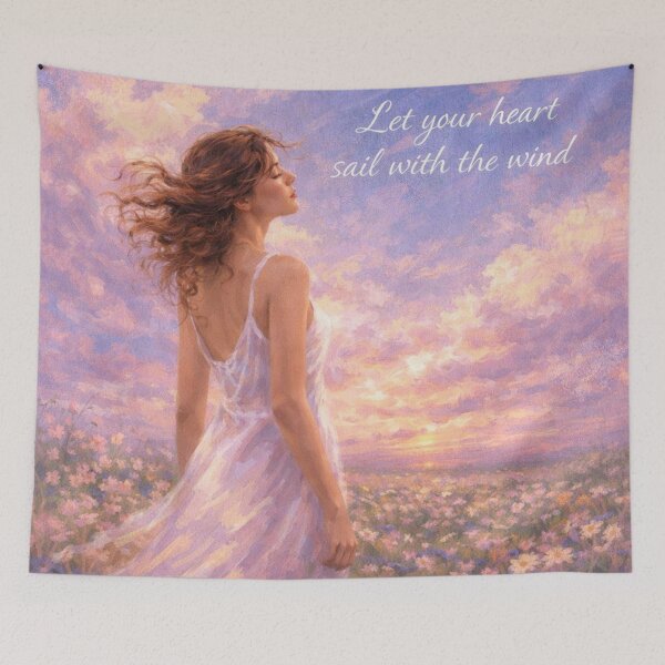 Item preview, Let Your Heart Float with the Wind (girl in a field, purple-pink tones) designed and sold by Caishi.