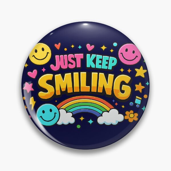 Item preview, Just Keep Smiling – Retro Rainbow 90s Kidcore Smiley Face Quote designed and sold by Far Out Goods.