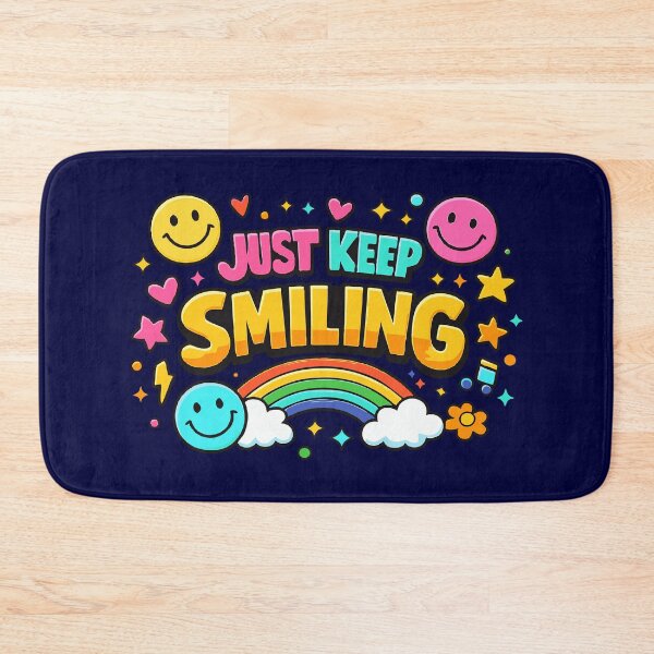Item preview, Just Keep Smiling – Retro Rainbow 90s Kidcore Smiley Face Quote designed and sold by Far Out Goods.