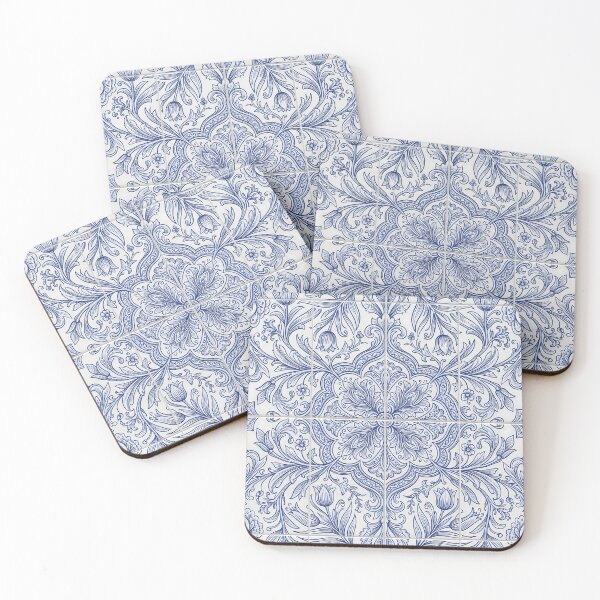 Item preview, Blue and White Mediterranean Tile Botanical Tulip Pattern designed and sold by InkedHorizon.