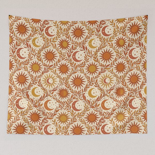 Item preview, Vintage Terracotta Sun and Moon Celestial Boho Pattern designed and sold by InkedHorizon.