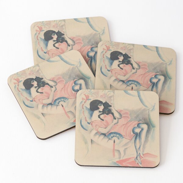 Item preview, Art Deco Illustration Stylish Woman with Cat for Vintage Art Lovers designed and sold by RickE.