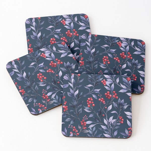 Item preview, Winter Berries and Lavender Leaves Botanical Midnight Pattern designed and sold by InkedHorizon.