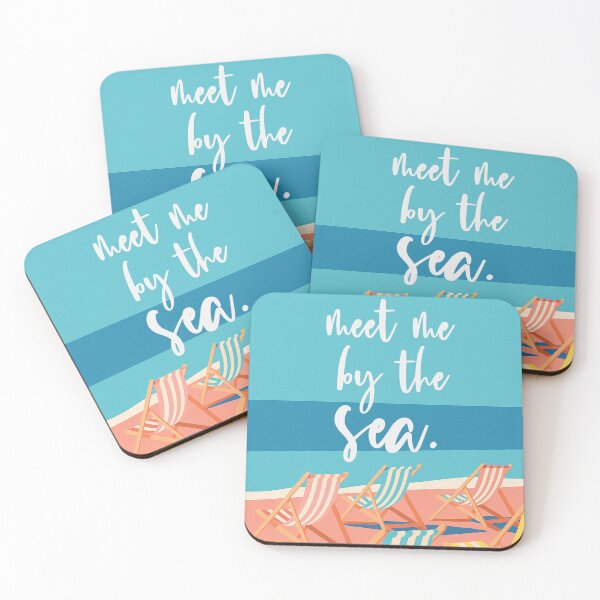Item preview, Meet Me by the Sea – Striped Beach Chairs on Sandy Shore designed and sold by EmeraldeaArt.