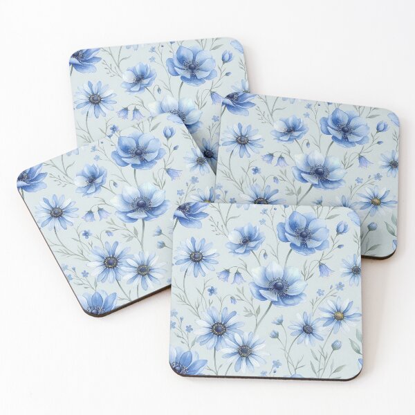 Item preview, Ethereal Blue Anemone and Daisy Watercolor Floral Pattern designed and sold by InkedHorizon.