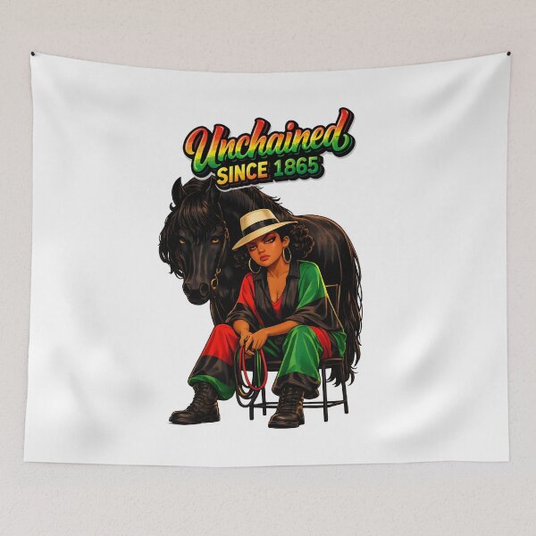 Item preview, Juneteenth Power Woman with Black Horse – Afro Pride Art designed and sold by ArtSpark Studio.