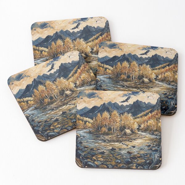 Item preview, Autumn Mountain River – Golden Forest Landscape Painting designed and sold by Meteor Destroyer.