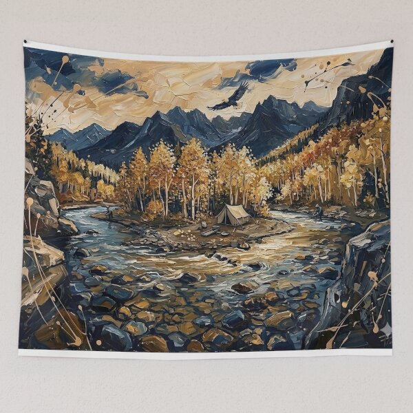 Item preview, Autumn Mountain River – Golden Forest Landscape Painting designed and sold by Meteor Destroyer.