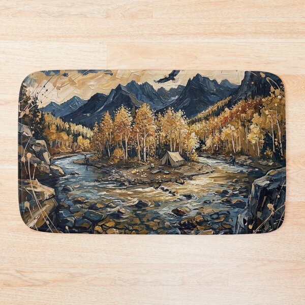 Item preview, Autumn Mountain River – Golden Forest Landscape Painting designed and sold by Meteor Destroyer.