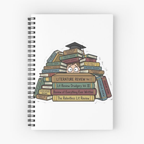 Item preview, Overwhelmed Student: Relentless Literature Review & Dissertation Drudgery Sticker designed and sold by AuroraPixelDa.