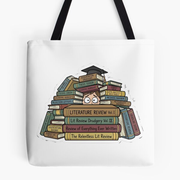 Item preview, Overwhelmed Student: Relentless Literature Review & Dissertation Drudgery Sticker designed and sold by AuroraPixelDa.