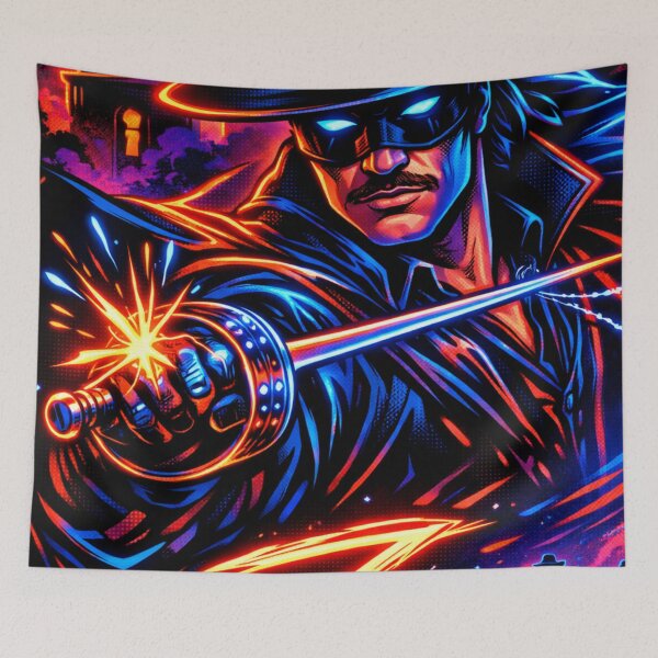 Item preview, Neon Zorro Comic Hero – Cyber Western Vigilante Illustration designed and sold by SHOCAMPOS DESIGNS .