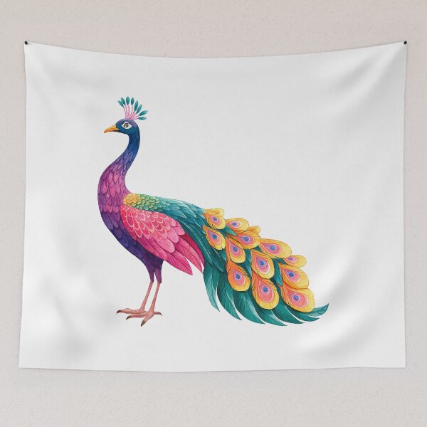 Item preview, Vibrant Peacock Folk Art - Colorful Fantasy Bird Print designed and sold by DesignArtist.ia.