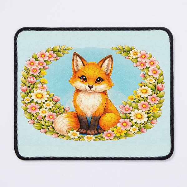 Item preview, Cute Stained Glass Fox with Flowers | Kawaii Fox Art Print, Fox Floral Crown T-Shirt, Whimsical Animal Sticker, Nursery Wall Decor designed and sold by SweetManar.