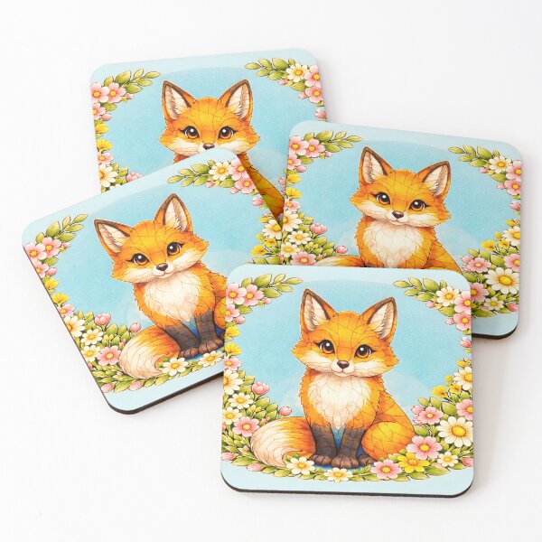 Item preview, Cute Stained Glass Fox with Flowers | Kawaii Fox Art Print, Fox Floral Crown T-Shirt, Whimsical Animal Sticker, Nursery Wall Decor designed and sold by SweetManar.