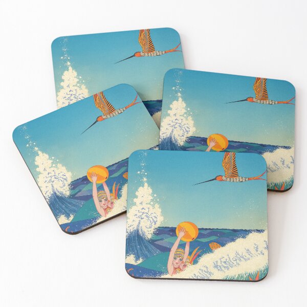 Item preview, Art Deco Illustration Ocean Swimmers and Bird for Vintage Art Lovers designed and sold by RickE.