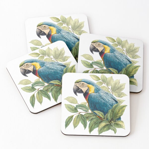 Item preview, Vibrant Macaw Parrot on Leaves - Detailed Tropical Bird Art Print designed and sold by DesignArtist.ia.