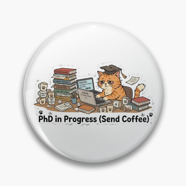 Item preview, PhD in Progress (Send Coffee) Exhausted Cat Student Sticker designed and sold by AuroraPixelDa.
