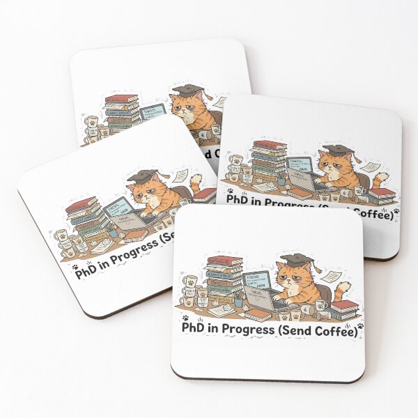 Item preview, PhD in Progress (Send Coffee) Exhausted Cat Student Sticker designed and sold by AuroraPixelDa.