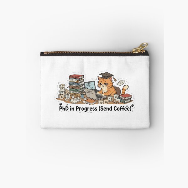 Item preview, PhD in Progress (Send Coffee) Exhausted Cat Student Sticker designed and sold by AuroraPixelDa.