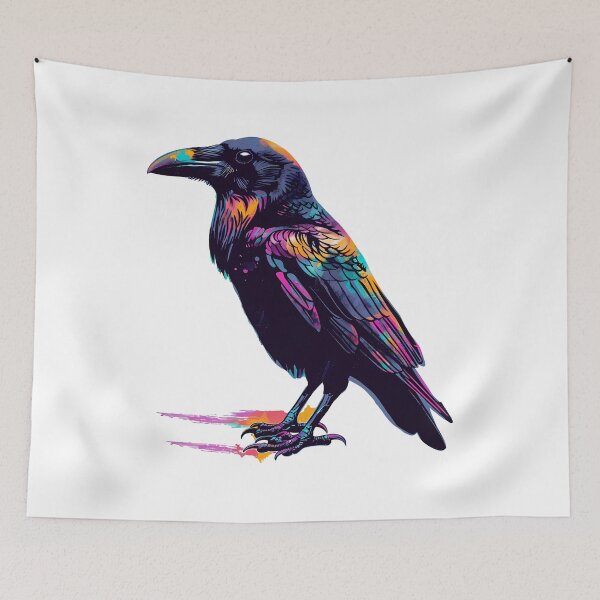 Item preview, Cuervo Arcoíris Neón - Lámina de Arte de Aves de Fantasía Oscura Psicodélica designed and sold by DesignArtist.ia.