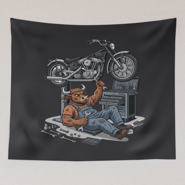 Item preview, Mechanical Beast - Vintage Motorcycle Mechanic Bull Art designed and sold by AmazingEG.