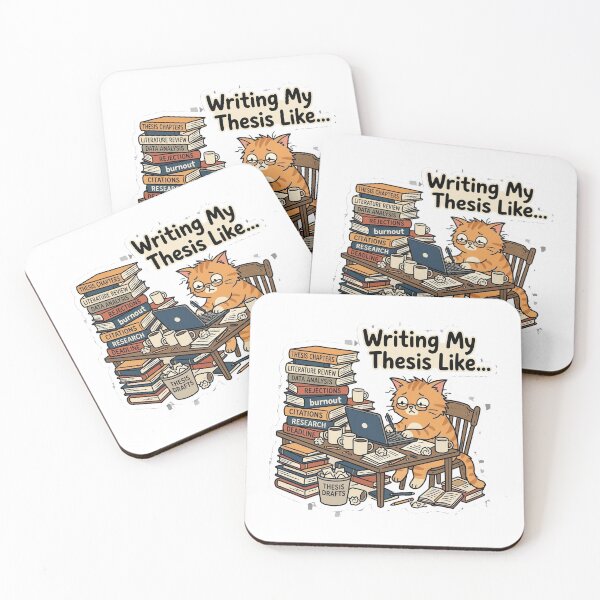 Item preview, "Writing My Thesis Like..." Funny Stressed Cat Academic Meme Sticker designed and sold by AuroraPixelDa.