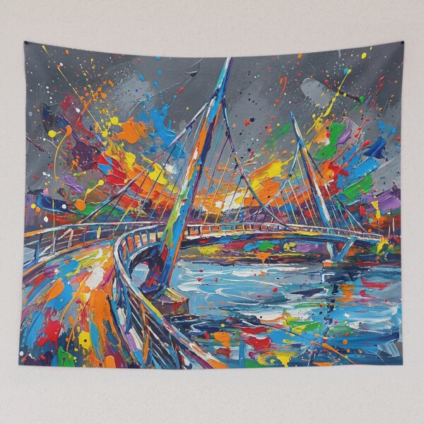 Artikelvorschau, Friedensbrücke Derry / Londonderry – Farbenfrohe abstrakte Spritzkunst entworfen und verkauft von Printpix.