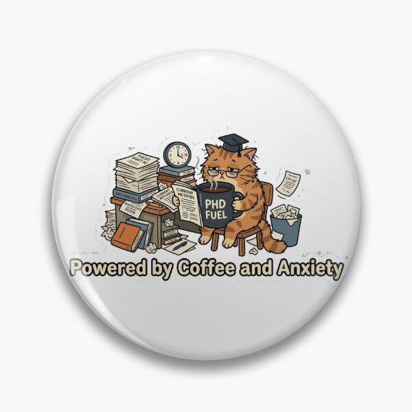 Item preview, "Powered by Coffee and Anxiety" Funny PhD Cat Sticker designed and sold by AuroraPixelDa.