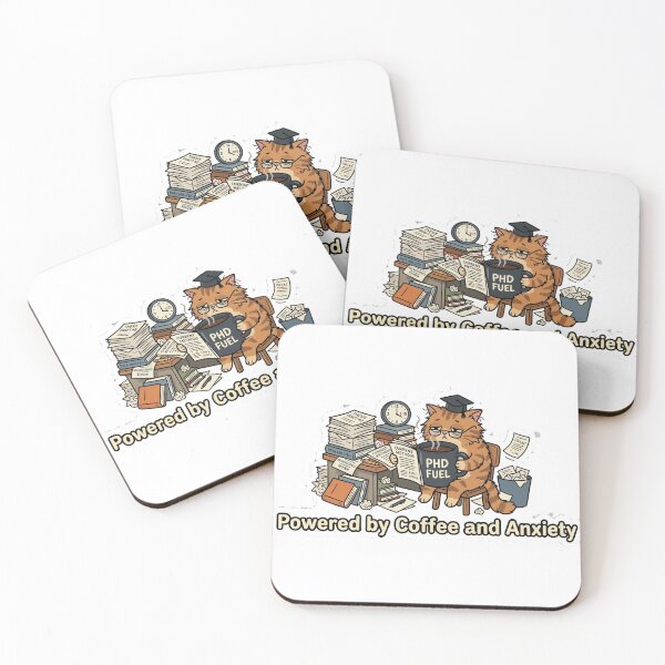 Item preview, "Powered by Coffee and Anxiety" Funny PhD Cat Sticker designed and sold by AuroraPixelDa.