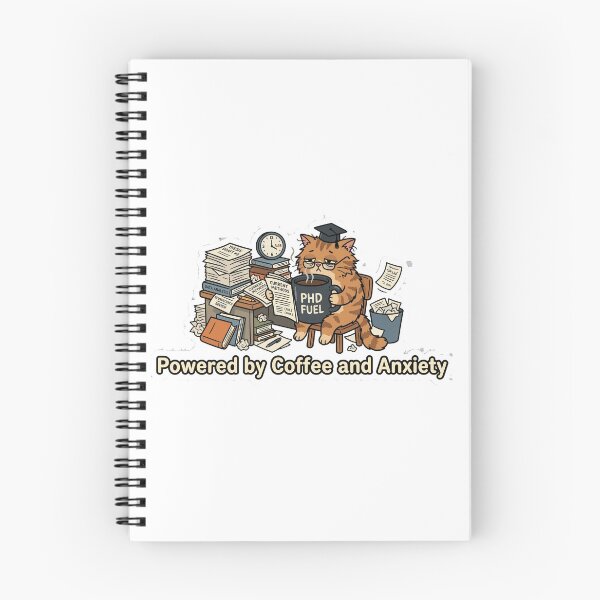 Item preview, "Powered by Coffee and Anxiety" Funny PhD Cat Sticker designed and sold by AuroraPixelDa.