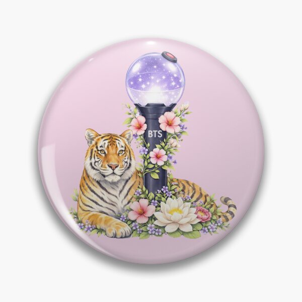 Item preview, Floral BTS Lightstick with Tiger – K-Pop Army Aesthetic Illustration designed and sold by Vh7Studio.