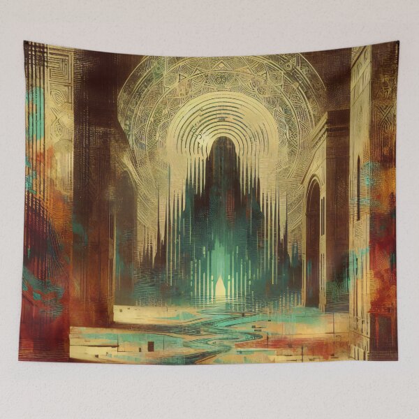 Item preview, Terryn - sacred circuit gatehall: glitchprint illustration designed and sold by QiMera.