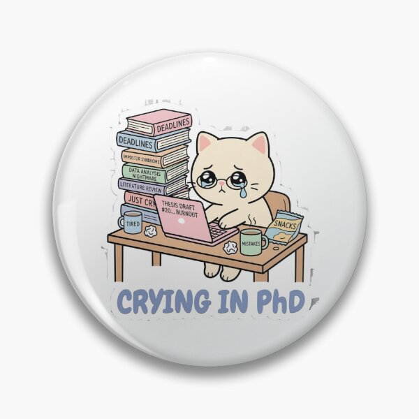 Item preview, "CRYING IN PhD" Cute Cat Student Impostor Syndrome & Thesis Burnout Meme Sticker for Laptop, Water Bottle, and Notebook designed and sold by AuroraPixelDa.