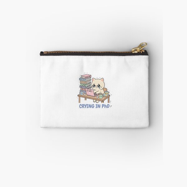 Item preview, "CRYING IN PhD" Cute Cat Student Impostor Syndrome & Thesis Burnout Meme Sticker for Laptop, Water Bottle, and Notebook designed and sold by AuroraPixelDa.