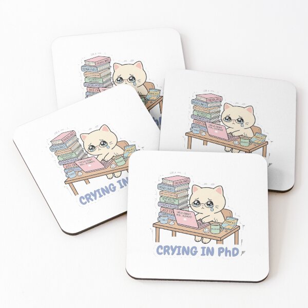 Item preview, "CRYING IN PhD" Cute Cat Student Impostor Syndrome & Thesis Burnout Meme Sticker for Laptop, Water Bottle, and Notebook designed and sold by AuroraPixelDa.