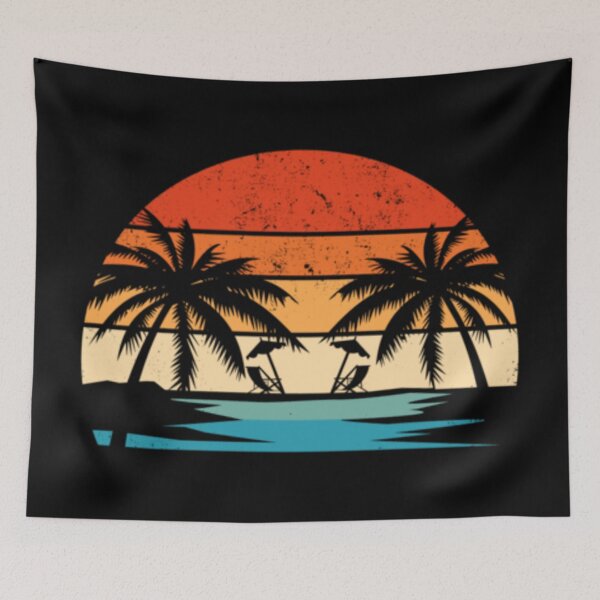 Item preview, Coucher de soleil tropical rétro – Illustration de palmiers et de voiliers vintage designed and sold by Wawan35200.