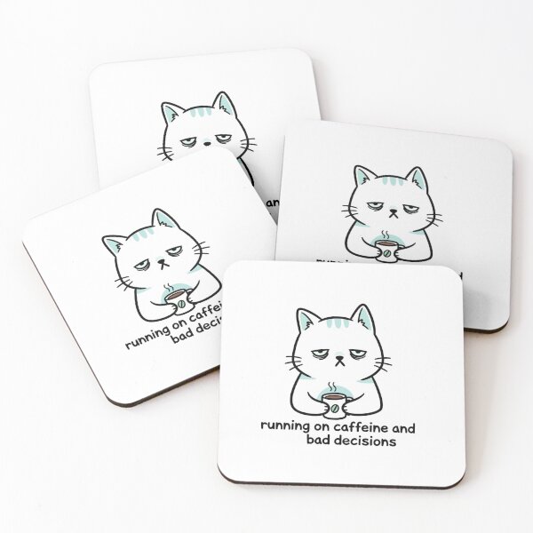 Item preview, Coffee Cat Meme Sticker – Running On Caffeine And Bad Decisions designed and sold by MongOficial.