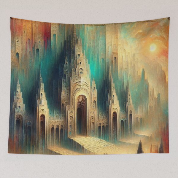 Item preview, Erryn- sacred circuit temple exterior: glitchprint architecture designed and sold by QiMera.