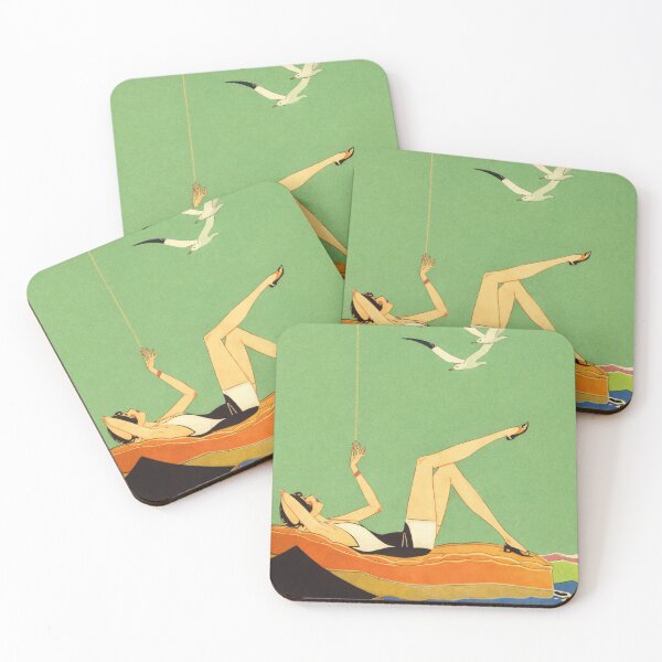 Item preview, Art Deco Illustration Relaxing Swimmer Woman on Float for Vintage Art Lovers designed and sold by RickE.