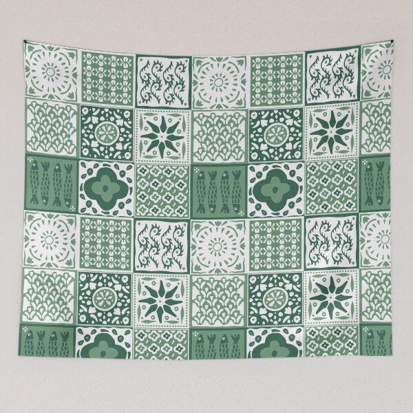 Item preview, Green rustic mediterranean tile pattern designed and sold by Patternandflow.