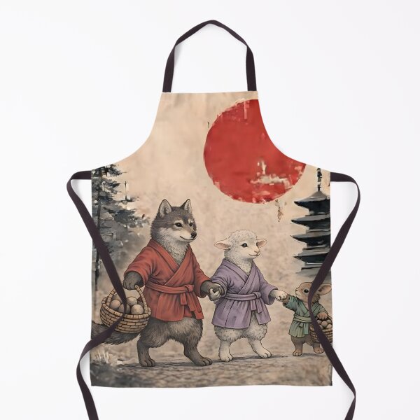 Item preview, Vintage Japanese Wolf and Lamb Easter Egg Hunt Art designed and sold by JessArty ⭐⭐⭐⭐⭐.